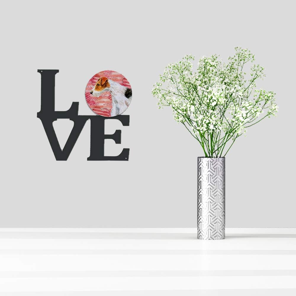 Caroline's Treasures BB9737WALV Fox Terrier Love Metal Wall Artwork Love, Red Indoor Outdoor Art Decor Patio, Bathroom, Kitchen Colorful Aluminum and Black Steel Sculpture