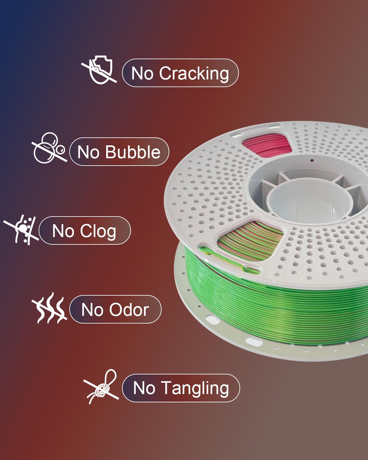 PLA filament do drukarki 3D, dokładność wymiarowa 1,75 mm ±0,02 mm, 1 kg, łatwy do drukowania, niewielkie odkształcenia, ulepszony materiał PLA do większości drukarek FDM (czerwony, żółty i zielony, 1