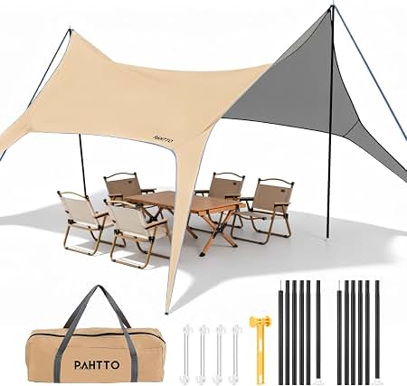 Eolzzi Camping Tarp Shelter with Poles, 10x18FT No Guy Lines