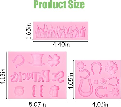 Miniatura 2 de Moldes de silicona de trébol de cuatro hojas 3 piezas trébol zapatos de caballo sombrero trébol barba fondant molde para decoración de pasteles