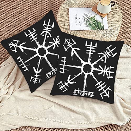 Mahito 13652 Set Of 2 Throw Pillow Cover Vegvisir Black Celtic Viking Design Magical Runic Compass Throw Pillow Case Soft Velvet 18 X 18-Inch thumb #4