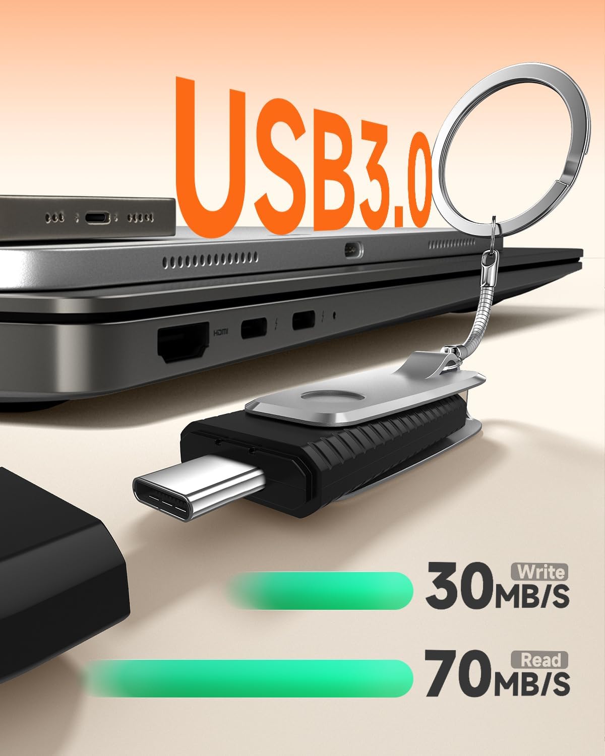 MOSDART 256GB Dual Type C Flash Drive, USB 3.1 + USB A Memory Stick with Keychain, 2-in-1 USB-C Thumb Drive for iPhone 15,16,17, Android Phones, iPad, MacBook, and Laptops, Silver