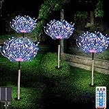 Solar Gartenleuchten für den Außenbereich 4er-Pack 480 LED Feuerwerk Landschaftspfad Solarbetriebene Starburst-Lichterkette wasserdicht 8 modi mit Fernbedienung für Weihnachtsfeier (Mehrfarbig)