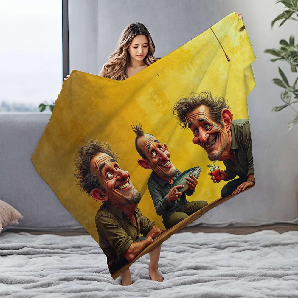 Couverture en flanelle 150x200cm plaid avec motif trois hommes célébrant