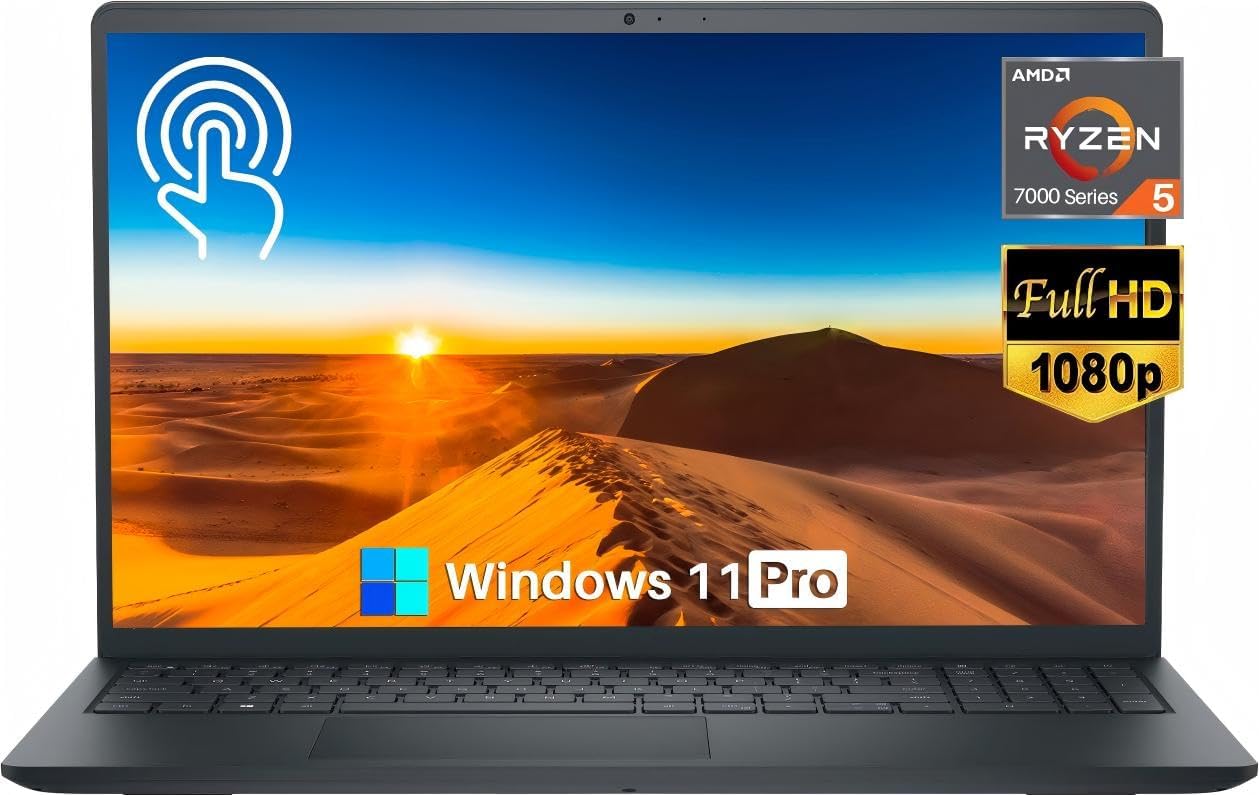 Dell Inspiron 15 3535 Laptop, 15.6" FHD Touchscreen, AMD Ryzen 5-7530U, 12GB RAM, 512GB SSD, Wi-Fi, HDMI, Windows 11 Pro — High-Performance Business PC for Students & Daily Life, Carbon Black