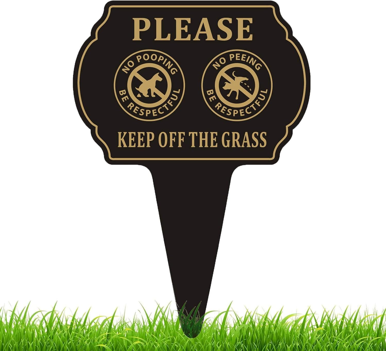 No Poop or Pee Dog Sign,13.6”X9.6” 2PACK Keep Off the Grass Yard Sign with Integrated Stake Double Sided Metal Sign for Lawn Weatherproof and Outdoor Use