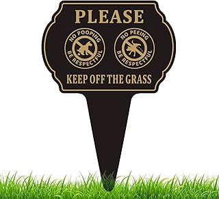 No Poop or Pee Dog Sign,13.6”X9.6” Keep Off the Grass Yard Sign with Integrated Stake Double Sided Metal Sign for Lawn Weatherproof and Outdoor Use