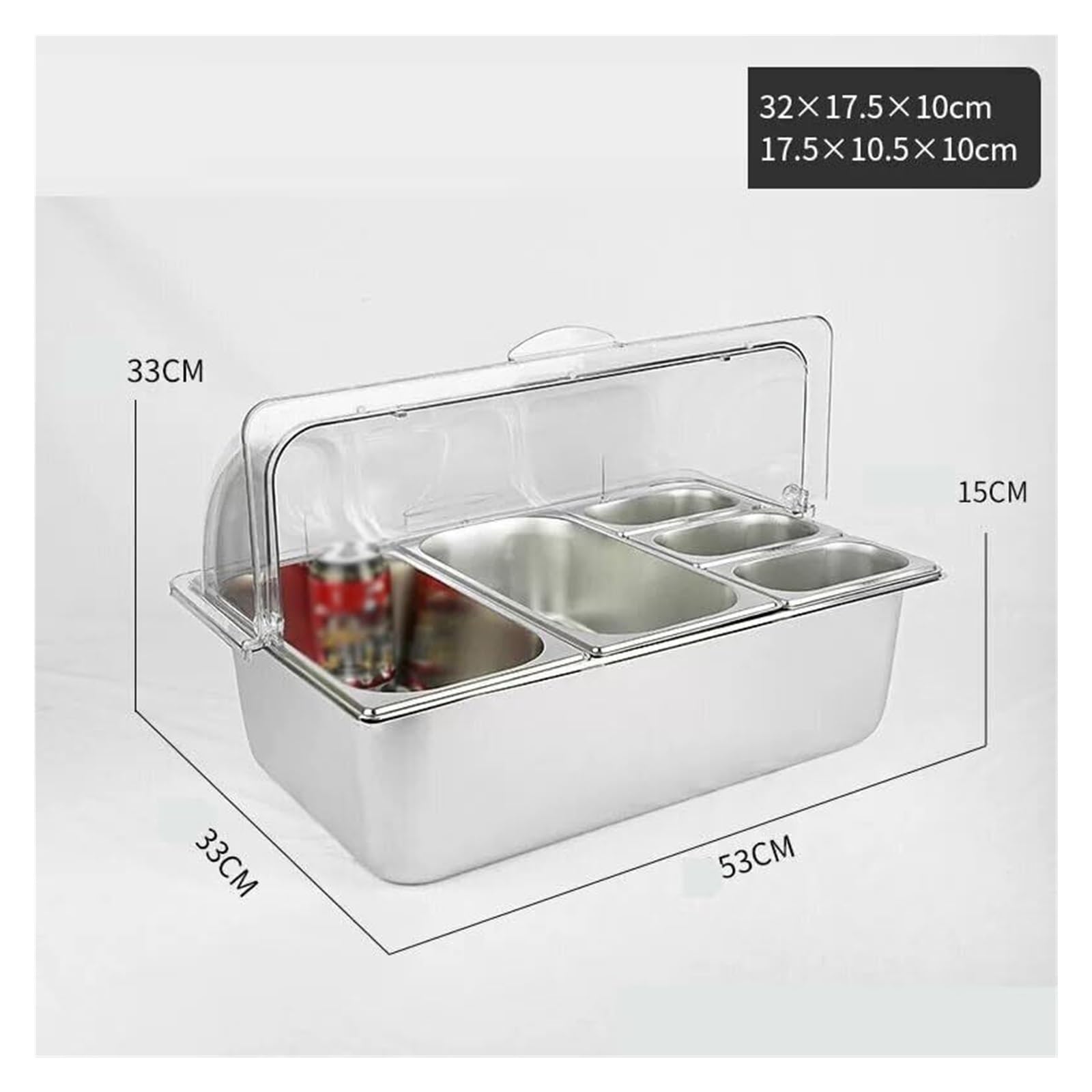KEuLen Étagère à Epices, Présentoir de distributeur de condiments de comptoir avec couvercle transparent for la fête de cuisine d'hôtel de Restaurant(Silver-a,D)