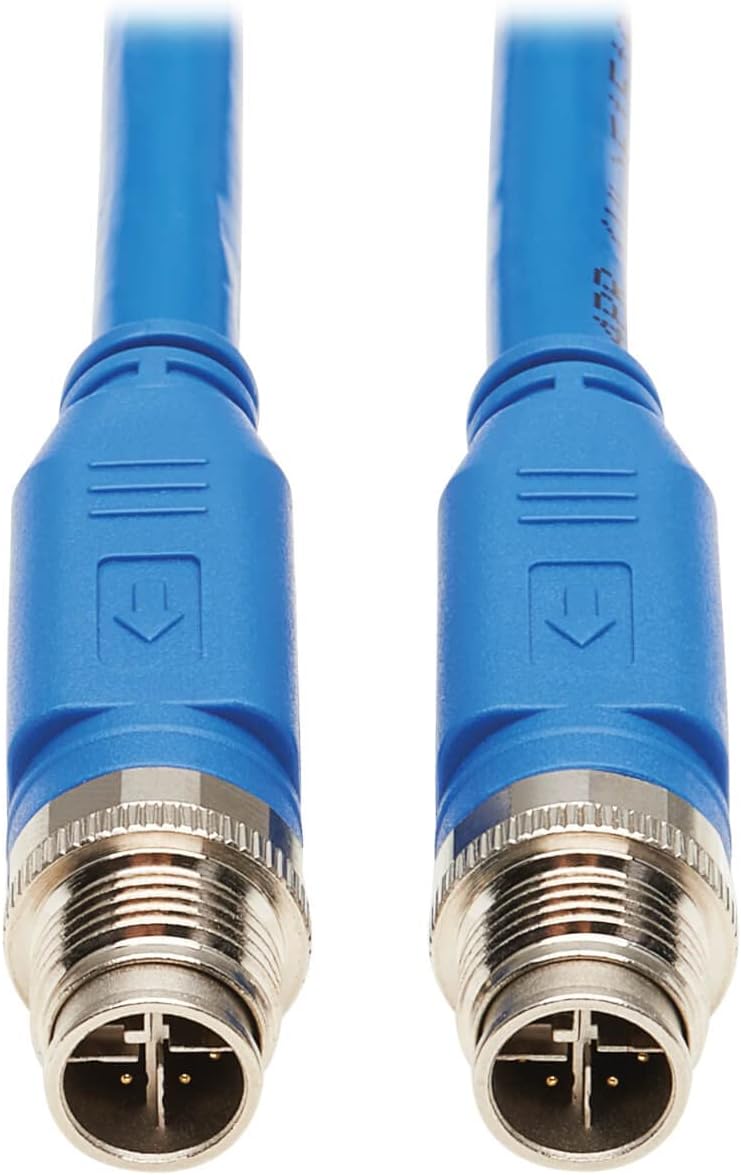 Tripp Lite M12 X-Code Cat6a Shielded Ethernet Cable, M12/RJ45 Cable, 10G F/UTP CMR-LP (M/M), IP68, 60W Power Over Ethernet, Blue, 16.4 Feet / 5 Meters, (NM12-6A2-05M-BL)