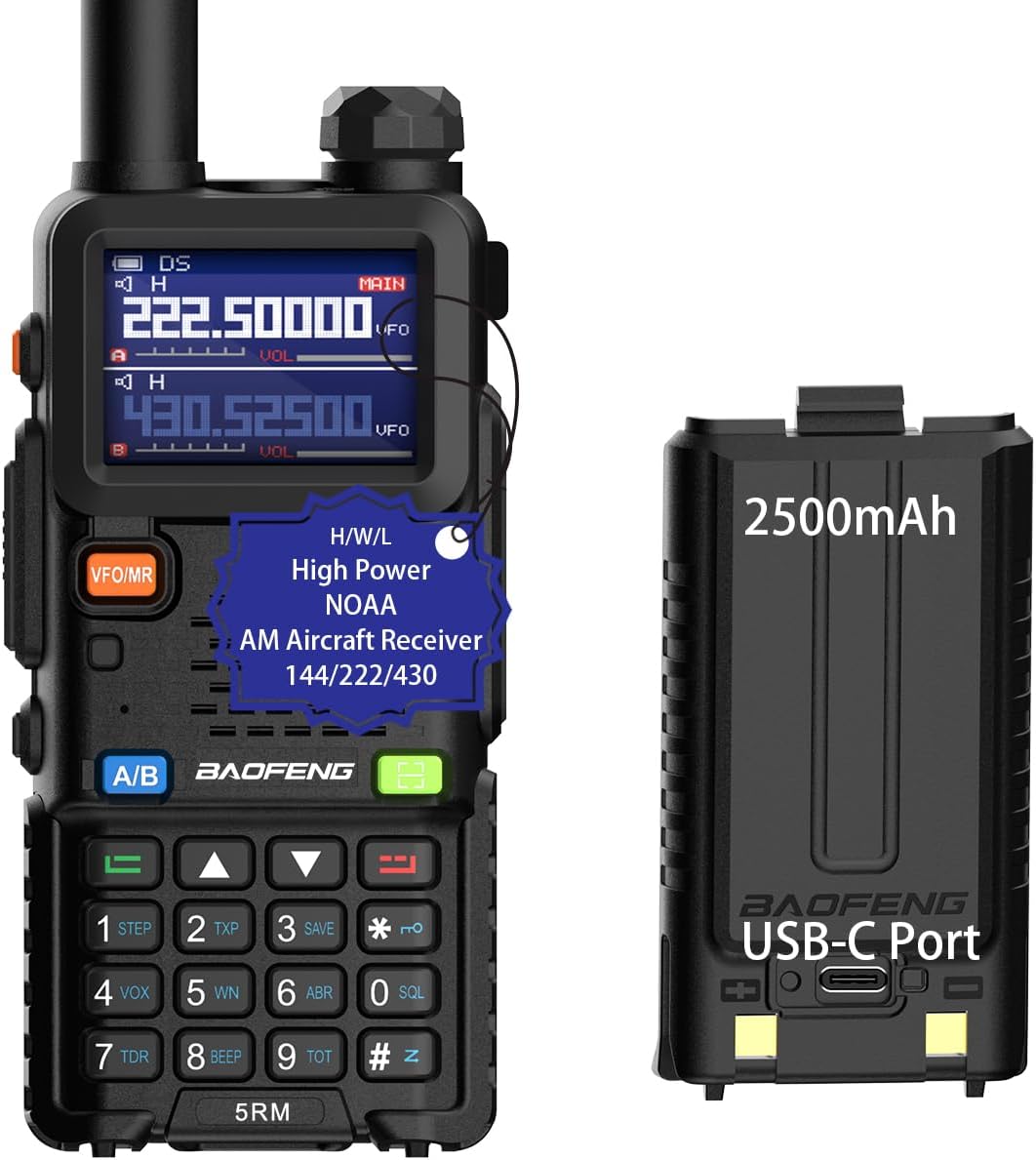 5RM Ham Radio 10W Handheld (Upgraded of UV-5R) Walkie Talkies Long Range NOAA Weather Receiver Two Way Radio UV5R for Adults Camping Hunting Hiking, Frequency Copy, USB C Charger, 999CH