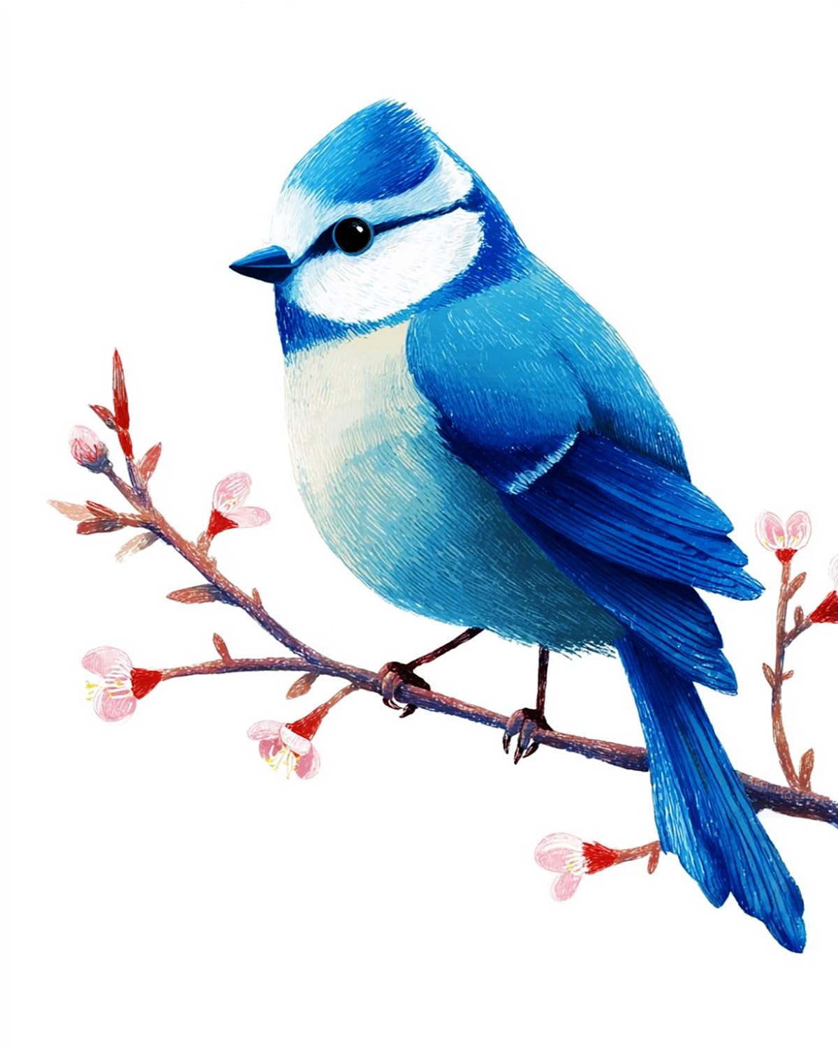 Liubaishi Blue Paint By Numbers Kit For Adults, Spring Branch Bird, 16X20 Inch, Acrylic On Canvas