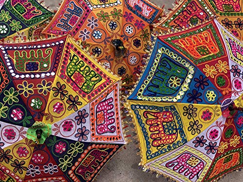 GANESHAM Lot de 50 parapluies de plage multicolores avec protection UV - Style bohème hippie - Décoration de mariage - En coton - Fait à la main Cover