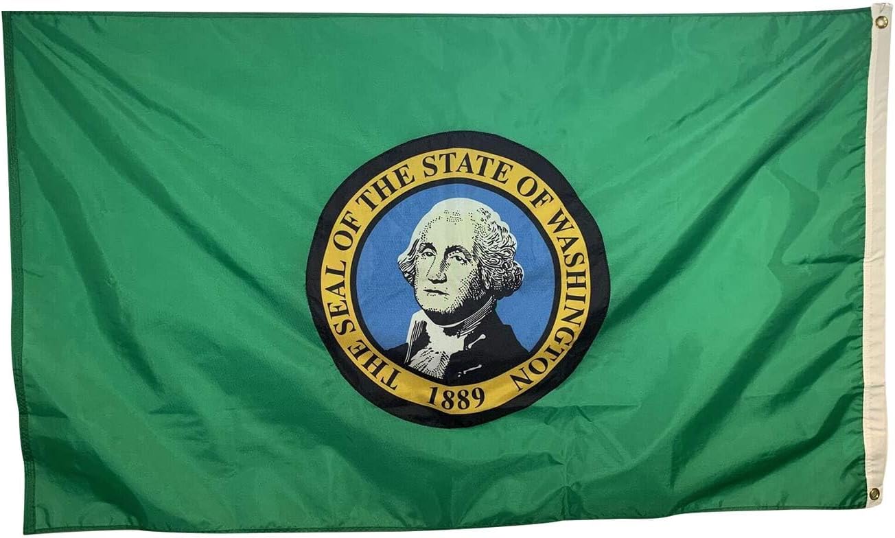 3x5' State of Washington Flag - All Weather Nylon Double Sided Design & Reinforced Fly End Stitching - Made in USA (3x5')