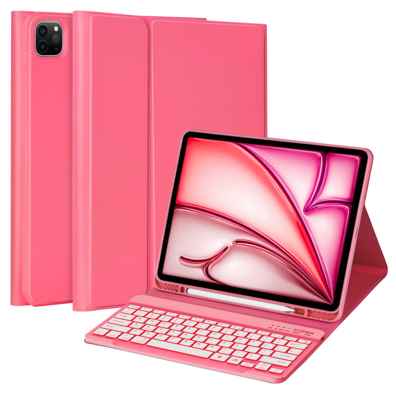 MMK for iPad Air 13 inch (M2) 2024 & for iPad Pro 12.9 Case with Keyboard, Keyboard case for iPad Pro 12.9 inch 6th 5th & iPad Air 13 inch, Backlit Bluetooth Wireless Keyboard with Pencil Holder,Red