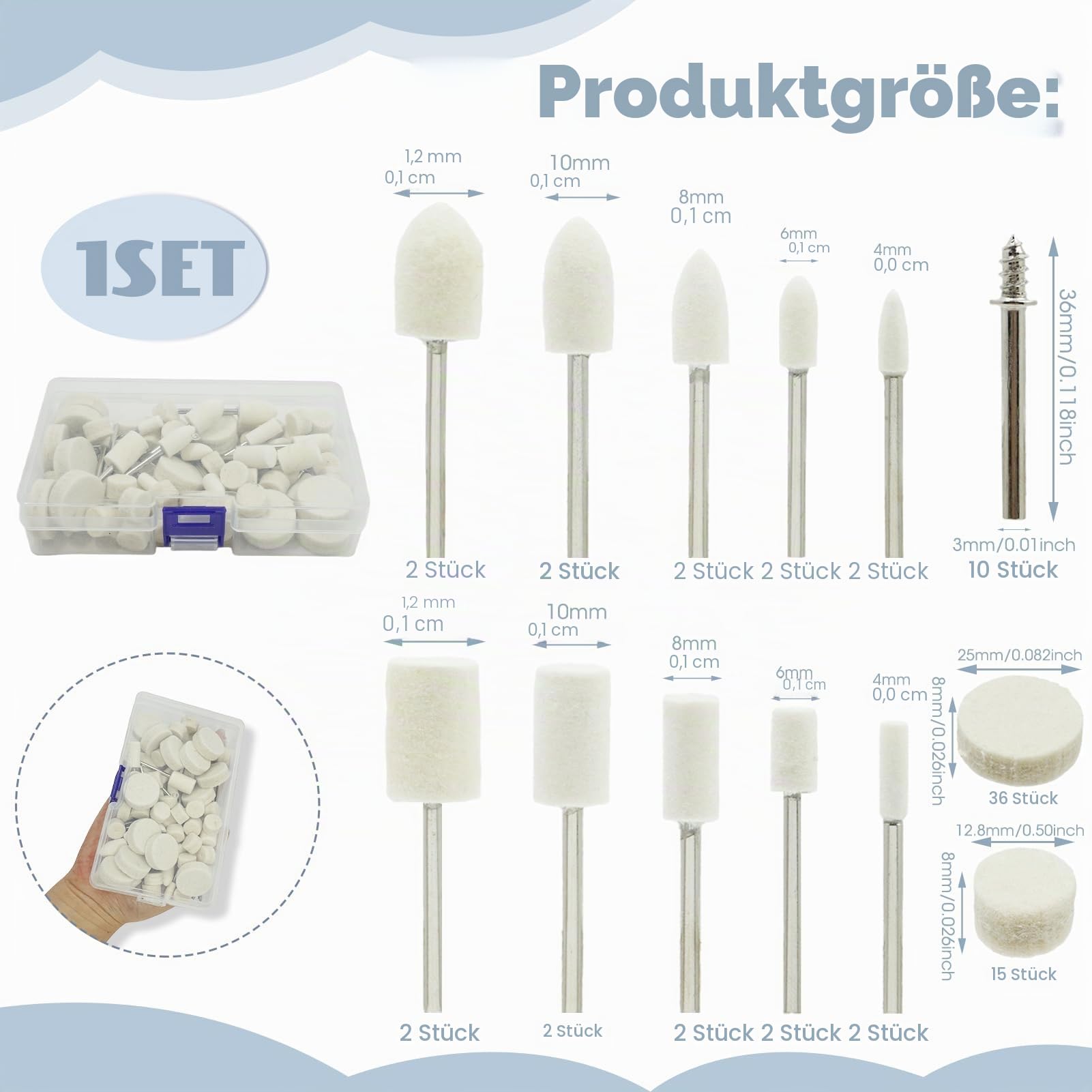 Aoyswuz 88-teiliges Wollfilz-Polierset – 1/8 Zoll Produktbild-Vorschau 2