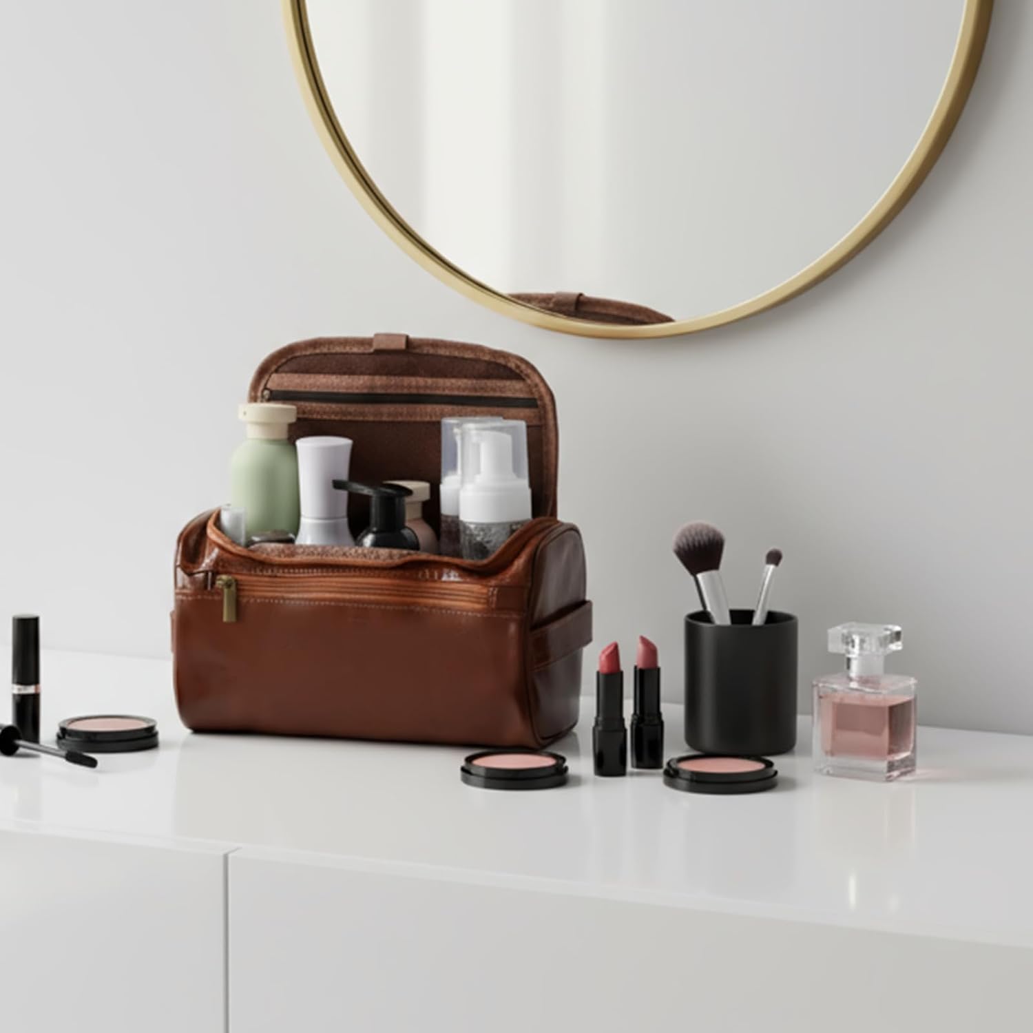 6 Pcs Toiletry Bag for Men Set of 6 Leather Toiletry-Bag for Men with Hook Premium Waterproof Dopp Kit Groomsmen Toiletry Bags PU leather cosmetic bags for Travel Essentials Gifts