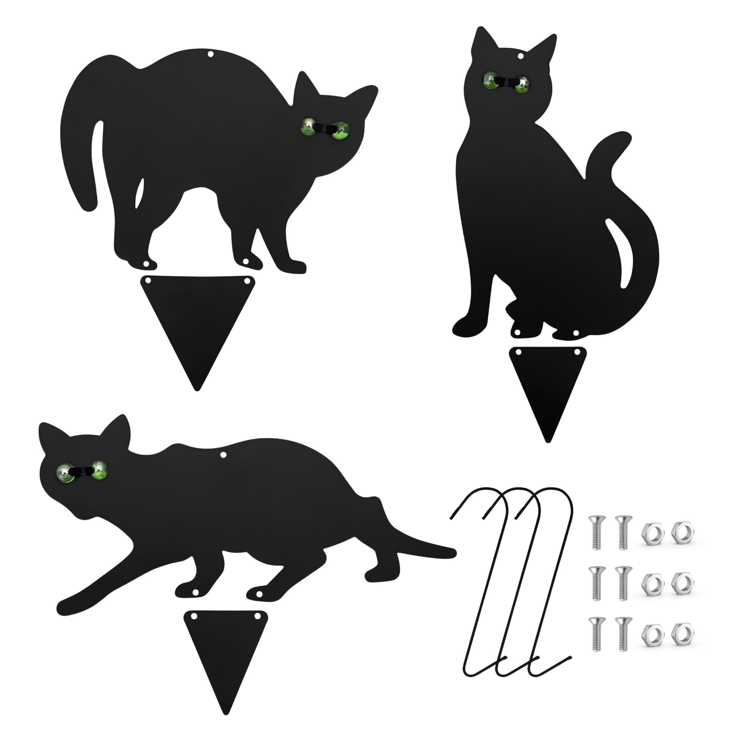 Garden Mile Paquete de 3 Recubrimiento Negro Gato De Metal (Pájaro, Animal,Fox Humano Control De Plagas) Espantapájaros,Jardín Silvestre Repelente De Animales, pájaro Detergente