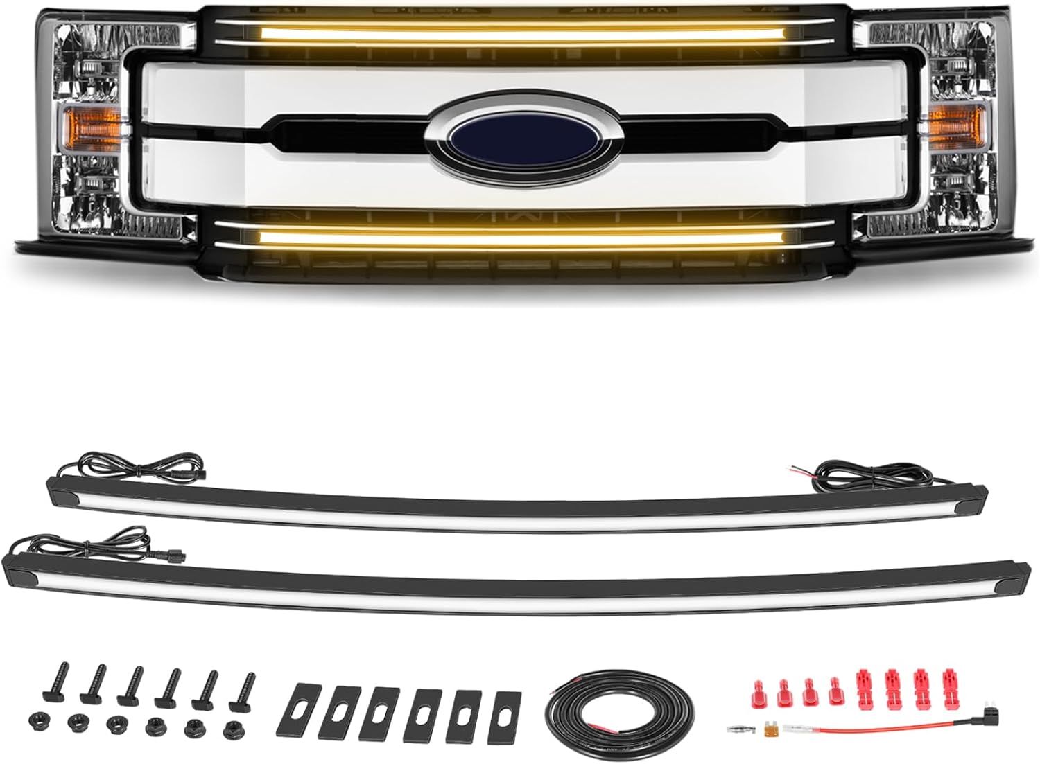 Dual 37" Amber DRL LED Grille Light Bar Kit Front Grill Accent Amber Light Bar for 2017-2022 Ford F-250 Super Duty Position Marker Light