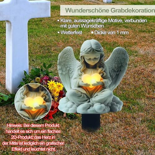 GZRXIOUS Grabschmuck Edelstahl Wetterfest Flaches Grabstecker Metall mit Engel Motiv, 2D-Hofschild Grab Deko Grab Schmuck Friedhof Urnengrab Deko Grabdekoration Grabdeko Grabengel Blumentopf Ornament