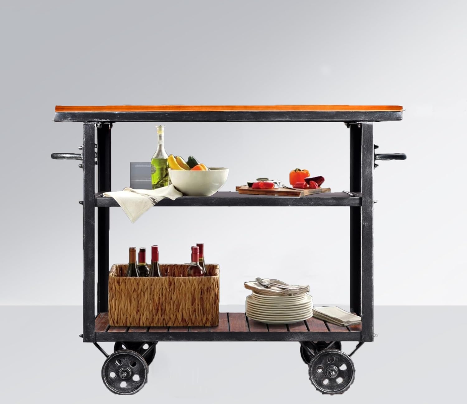 Bar Cart for Home Kitchen Serving Cart Industrial Vintage Kitchen Cart Bar Serving Carts Rolling Metal Wood Wine Cart Rustic Designs bar cart 36.2" Lx15.75 Wx30.5 H