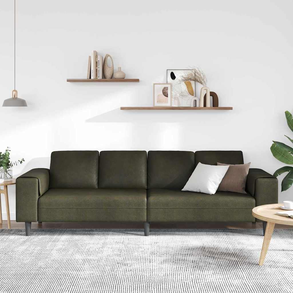 Canapé de Salon 4 Places, Grand Canapé Droit Moderne en Polyester avec Coussins de Mousse Confortables et Base en Contreplaqué, Sofa Design pour Séjour, 250 x 77 x 76 cm, Vert Armée