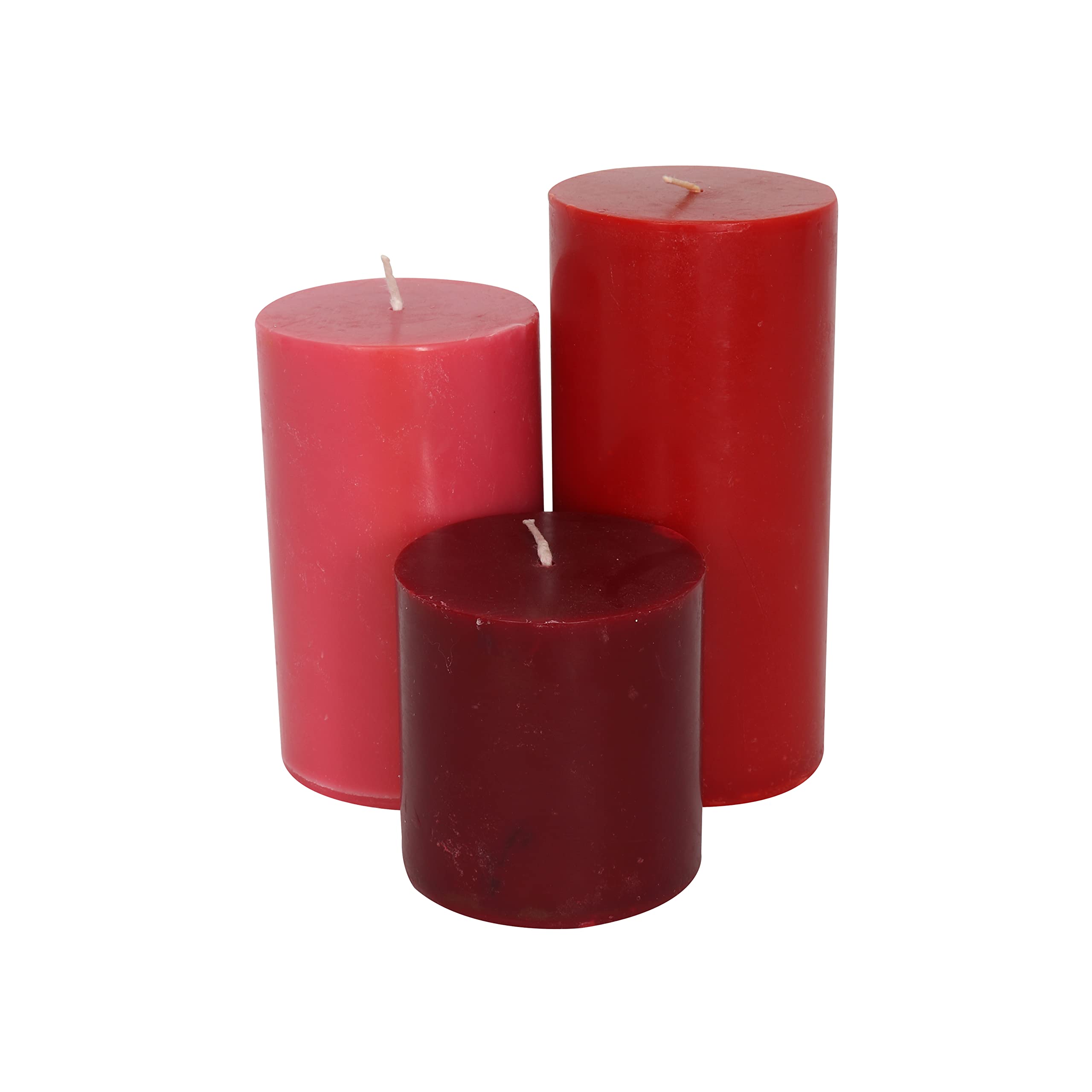 Laeto 3 Unscented Pillar Candle Set | Wedding, Party, Birthday Candles - Red