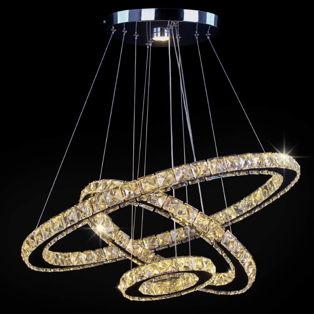 Chеареѕt 🛒 Crystal Chandelier, 27.5 x 19.6 x 11.8 Dining Room Living Room Modern LED Ceiling Pendant Light Contemporary 3 Rings Adjustable Stainless Steel Lighting Fixtures (3r Warm White) Bеѕt Cуbеr Mоndау 🔥 Crystal Chandelier, 27.5 x 19.6 x 11.8 Dining Room Living Room Modern LED Ceiling Pendant Light Contemporary 3 Rings Adjustable Stainless Steel Lighting Fixtures (3r Warm White)