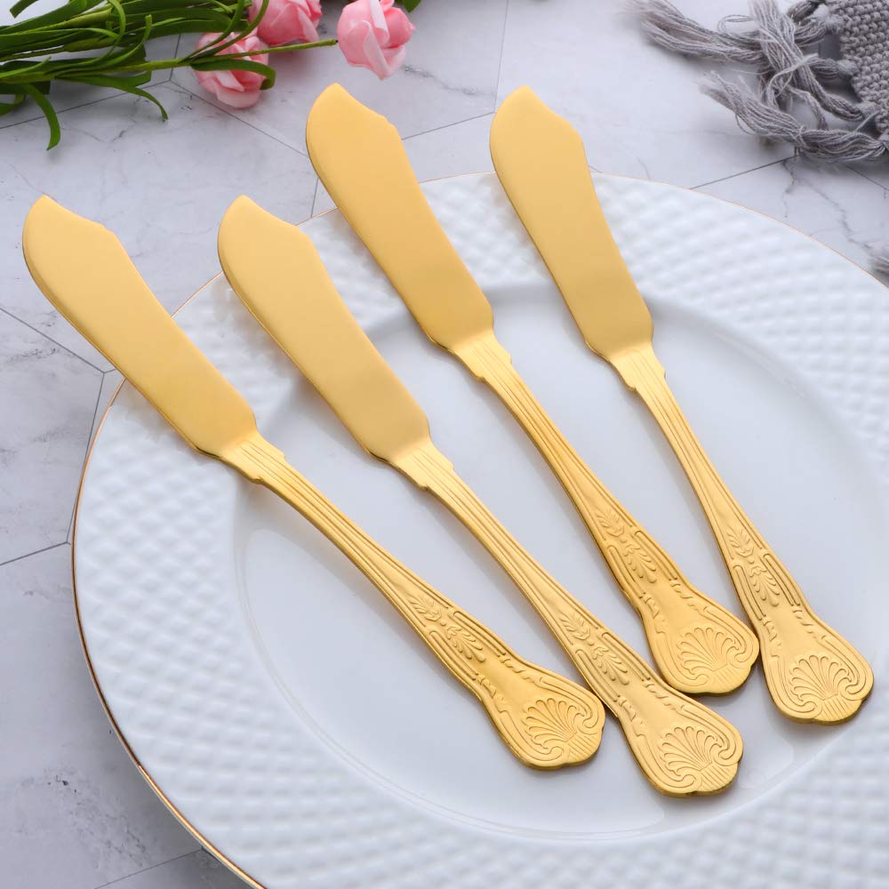 Buyer Star Coltelli da pesce 12 pezzi, set di forchette in acciaio inossidabile dorato per pesce, set di posate lucidato a specchio