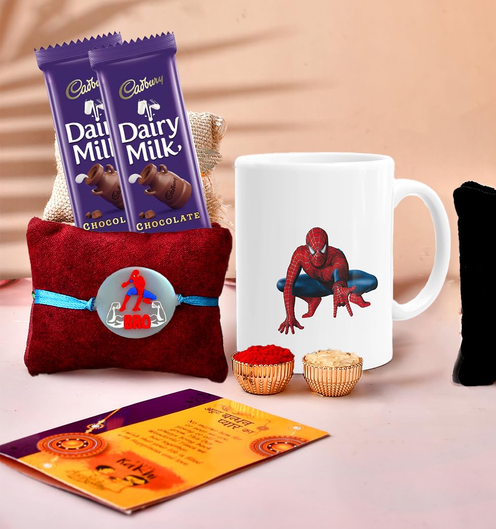 CraftVatika Rakhi with Chocolate Gift Hamper for Brother Kids Boy Sister Girls, Premium Kids Rakhi with Designer Mug, Rakhi Gift Combo Set for Kids Bhaiya, Rakhi with Chocolate Pack of 2-image-45