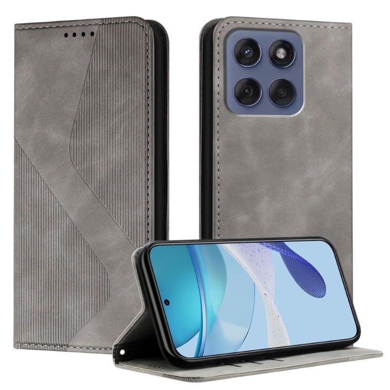 Étui Motorola Edge 30 Pro portefeuille cuir gris antichoc housse clapet protection aimantée