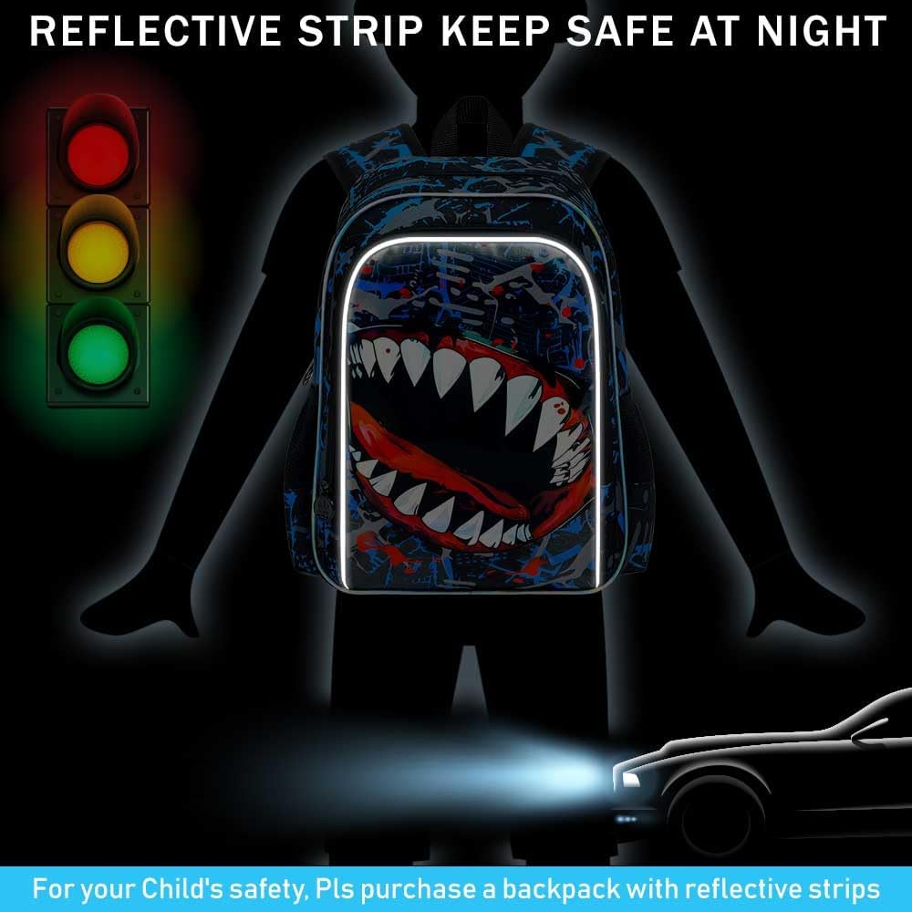 3Pcs Shark Backpack for Boys, 17" Kids Bookbag for Elementary Preschool Kindergarten, School Backpacks with Lunch Box (Blue) - Image 5