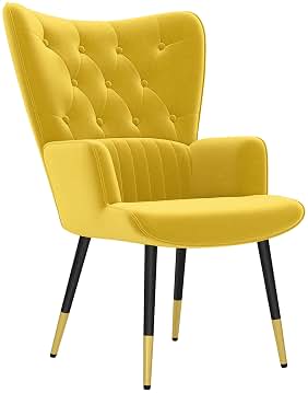 HOMCOM Sillón Individual Butaca de Dormitorio Butaca de Salón Tapizado en Terciopelo con Respaldo Alto Reposabrazos y Patas de Acero Estilo Moderno 68x72x103 cm Amarillo