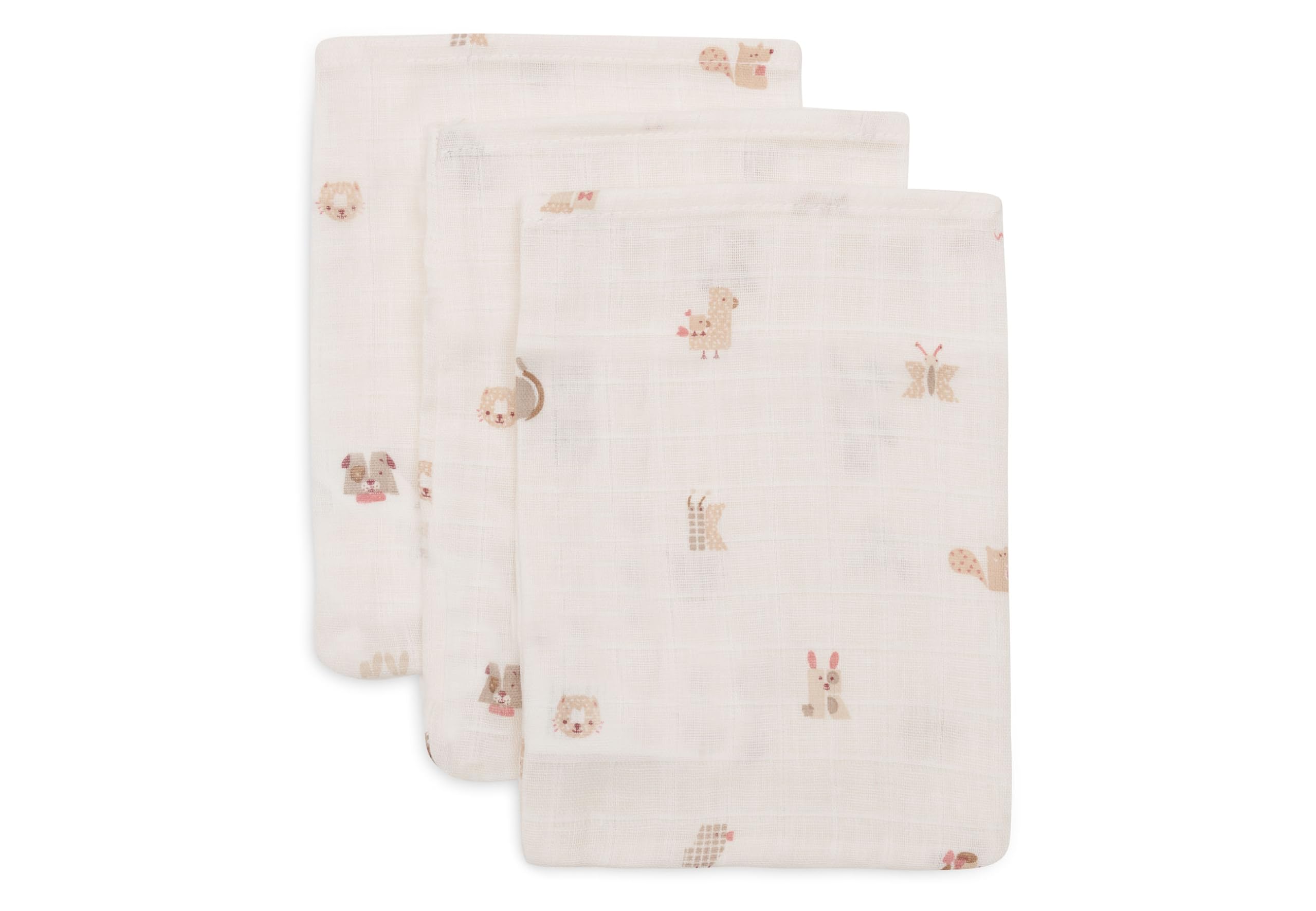 Jollein Gants de Toilette Bébé - Animal Friends - Lot de 3-15x20 cm - Mousseline - 100% Coton - Gants de Toilette Bébé - Certifiée OEKO-TEX