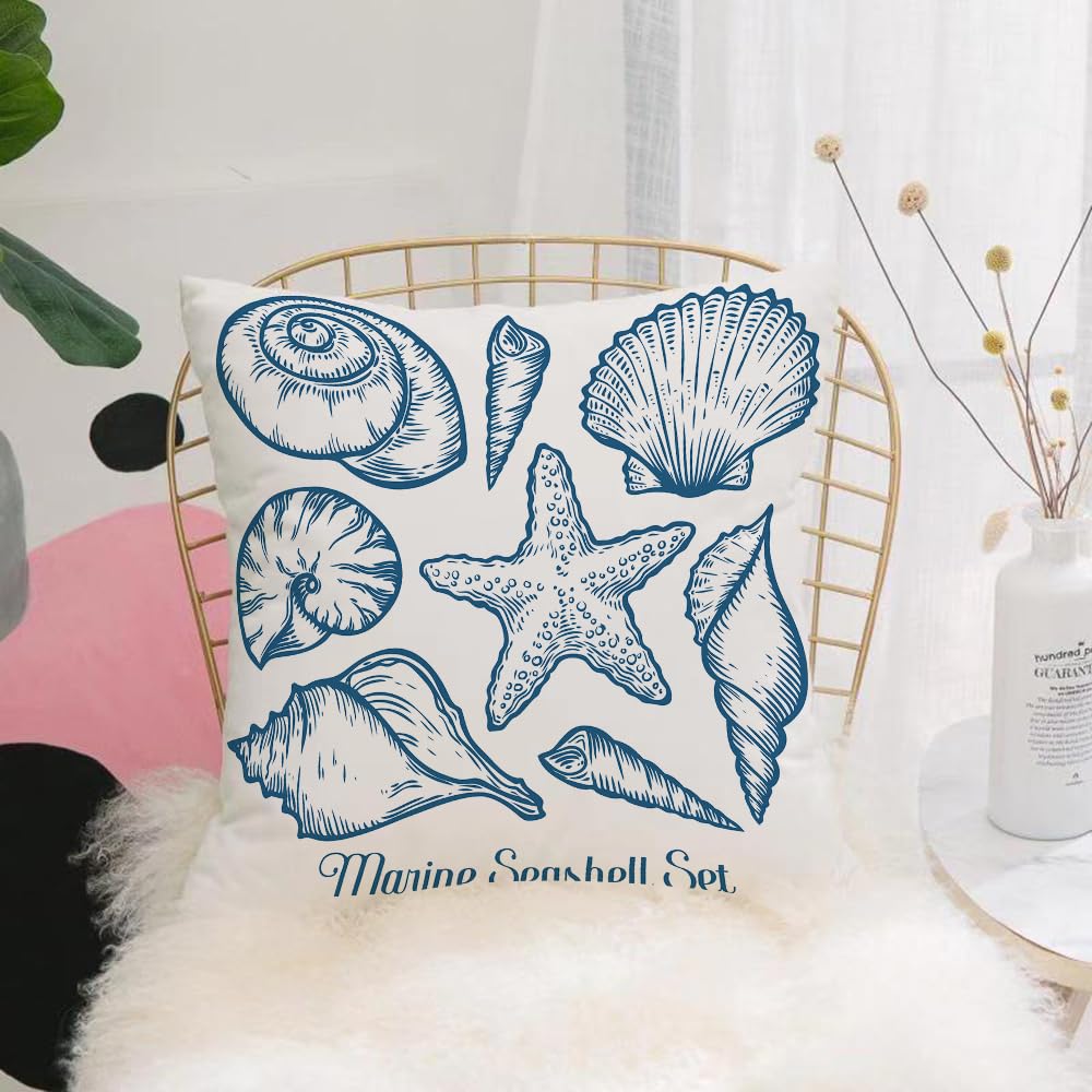 Hyosxw Seashell Sea Shell Starfish Nature Ocean Aqu - A8 Cushion Cover,Throw Pillow Case Home Decorative For Living Room Bedroom Sofa Chair 18X18 Inch,Seashell Sea Shell Starfish Nature Ocean Aquatic Underwater Set. Hand Drawn Mar,Pillowcase 45X45cm