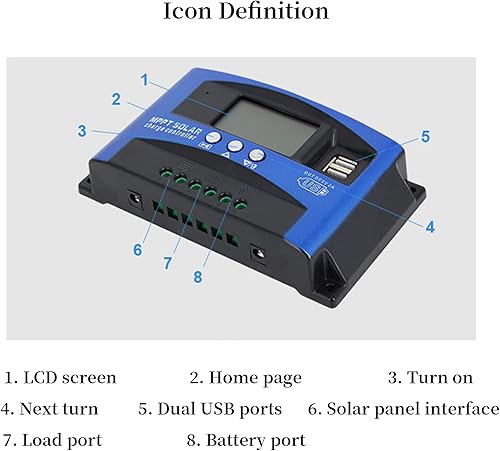 Miniatura 5 de WERCHTAY Controlador de carga solar MPPT 30A 12V24V Auto Focus Tracking Regulador de panel solar con pantalla LCD Controlador de carga de puerto USB