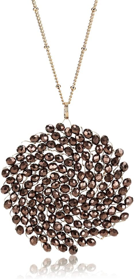 Niumike Handmade Crystal Circle Pendant Necklace and Earring Sets for Women Prom Disc Long Statement Necklaces Jewelry Sets with Gifts Box