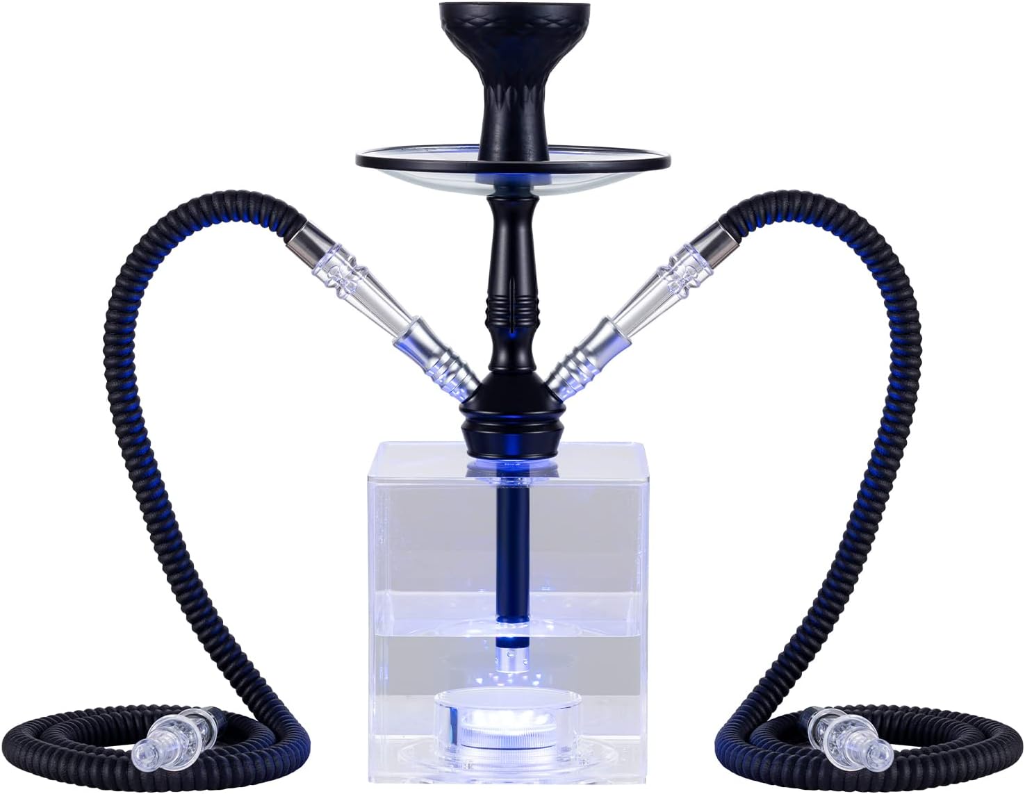 20" Premium 2 Hose Hookah Set Aluminum Hookah Kit LED Light Micro Cube Acrylic