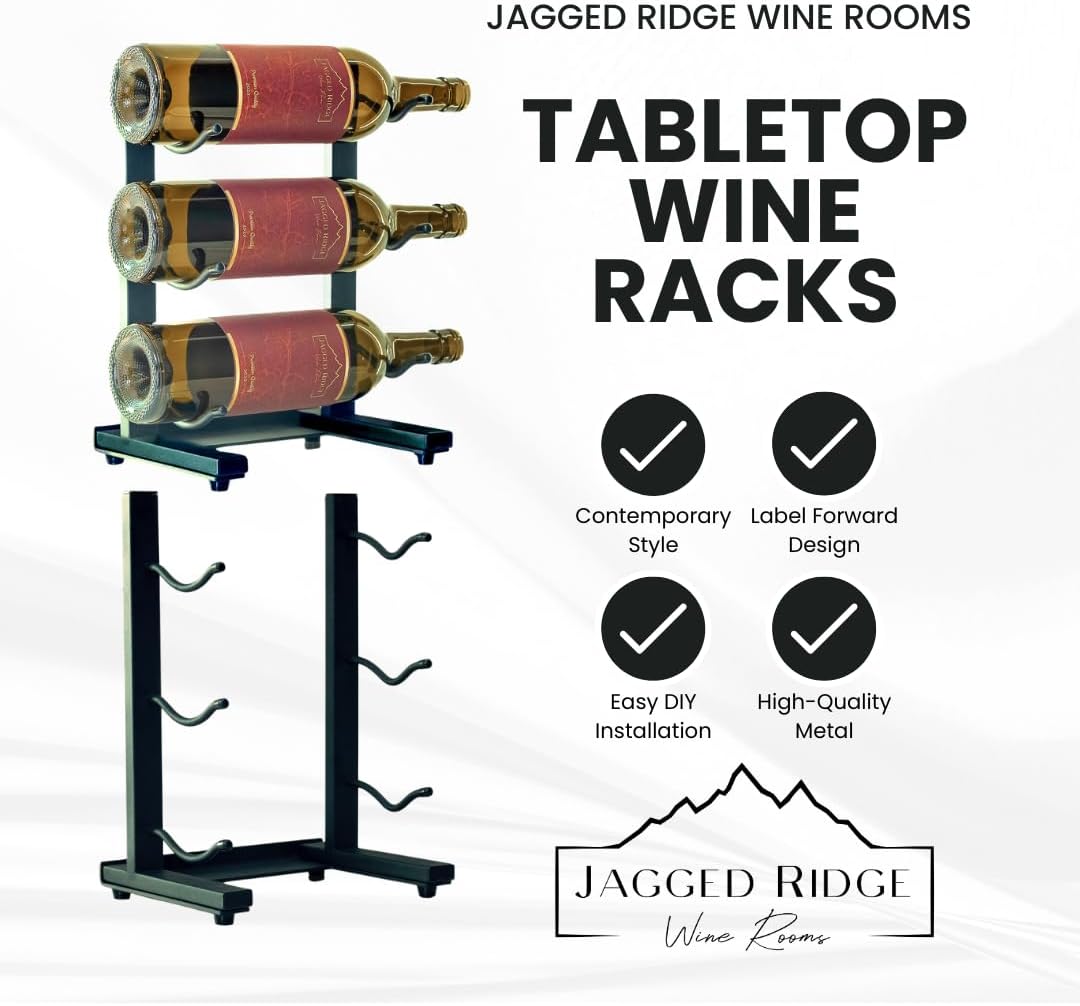 Jagged Ridge Wine Rooms - Compact 3-Bottle Tabletop Wine Rack, Elegant Metal Design, Perfect for Home Bar or Kitchen Counter