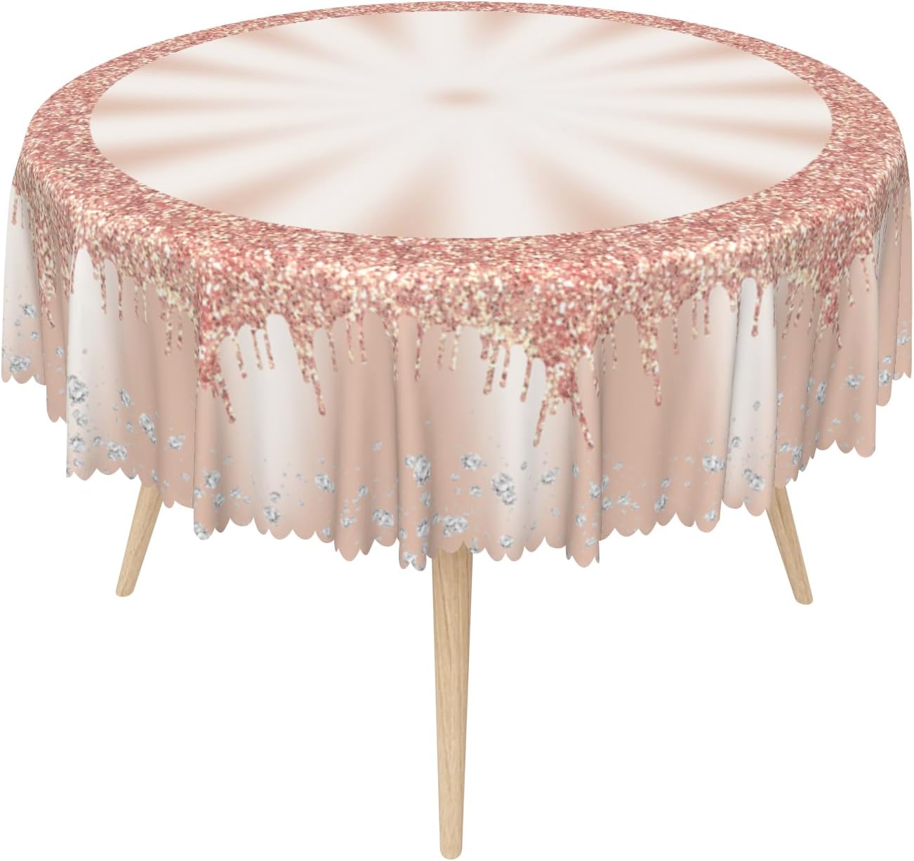 Pink Diamond Round Tablecloth 60 Inch Glitter Diamond Print Fabric Table Cloth Oil Resistance Reusable Luxury Circular Table Cover for Wedding Theme Party Dining Outdoor Indoor Decoration image 4