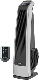 Lasko High Velocity Oscillating Tower Fan, 3 Powerful Speeds, Timer, Adjustable Directional Louvers, Remote Control, For Bedroom, Basement, Garage Use, Black/Silver, 35", U35120