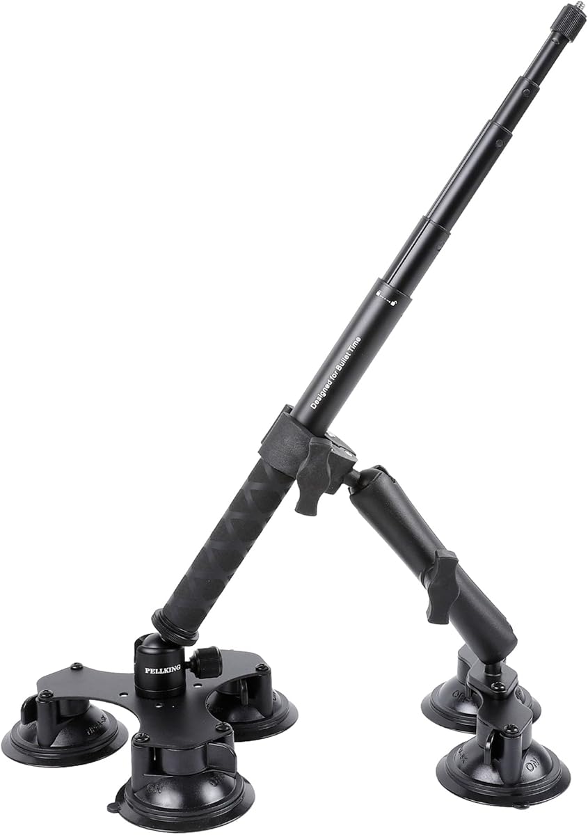 PellKing Suction Car Mount for Insta360 x5,x4, x3, x2, x,One RS,R Compatible with GoPro Max DJI OSMO 360 Camera 5 in 1 Suction Mount Kit for Action Cameras (Includes 44.9-inch Selfie Stick)