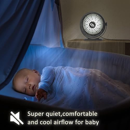 Miniatura 6 de WiHoo Ventiladores de escritorio USB pequeños y silenciosos, mini ventilador de enfriamiento de escritorio de 3 velocidades con luces LED nocturnas,