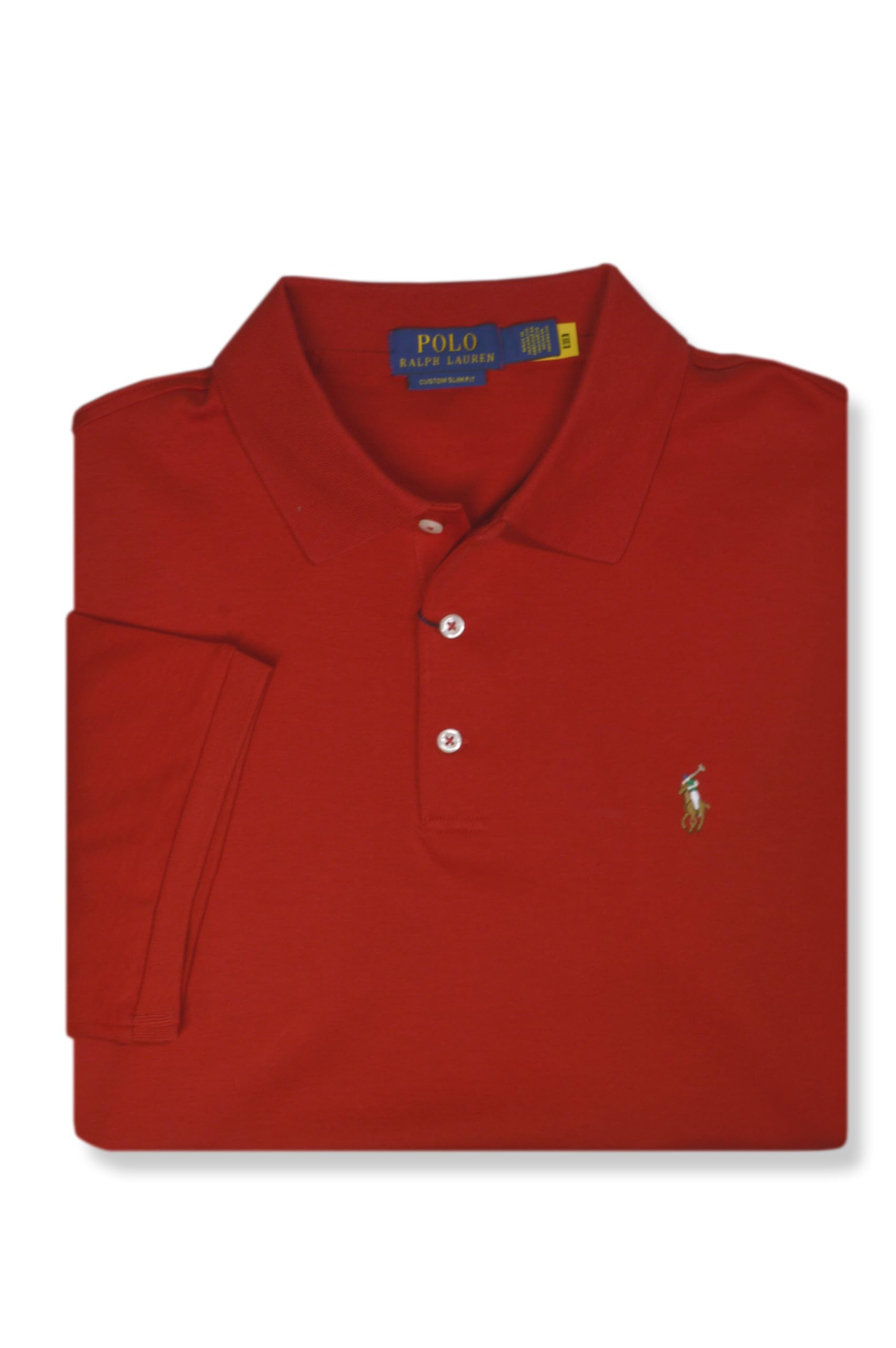 POLO RALPH LAUREN Mens Custom Slim Fit Soft Interlock Cotton Three Button Polo Shirt, (Large, RL Red)