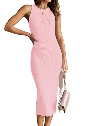 HAEOF Women's 2025 Summer Bodycon Midi Dress Casual Sleeveless Ribbed
