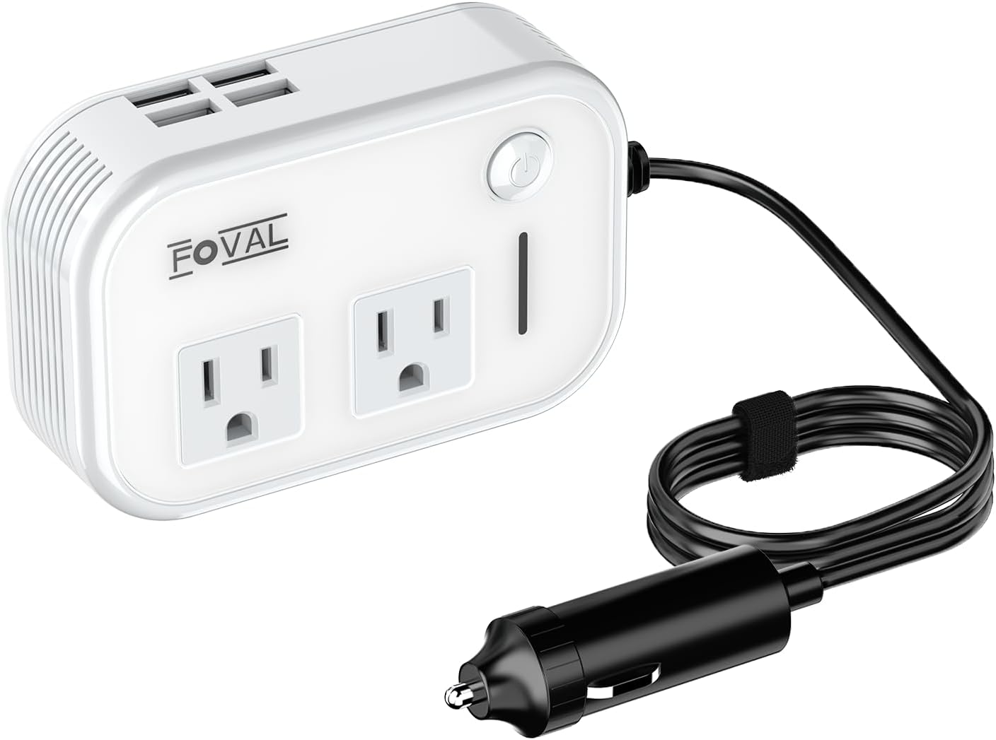FOVAL Car Power Inverter, 200W, 240V, 2 USB Ports (6.2A), 2 AC Outlets, White, 1 Pack