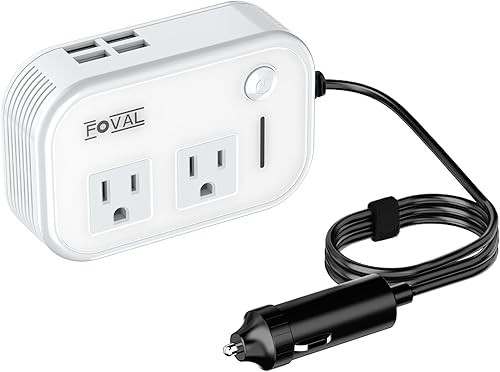 FOVAL - Inversor de corriente para automóvil de 200 W, 12 V CC a 110 V CA, inversor de automóvil con 4 puertos USB, adaptador de corriente para