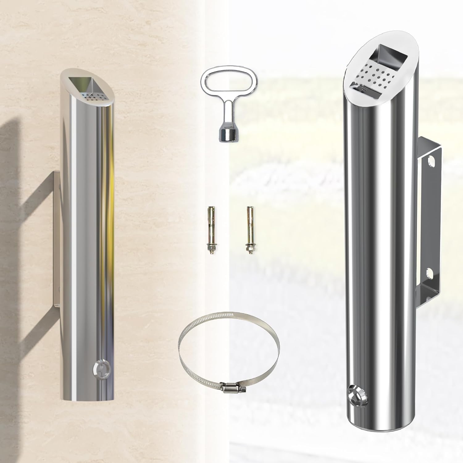 Cubo de basura vertical de acero inoxidable, 48 cm, cubo de basura de cocina montado en la pared con llave, cubo de basura de 1,8 L para hoteles, cafeterías, oficinas, restaurantes, bares