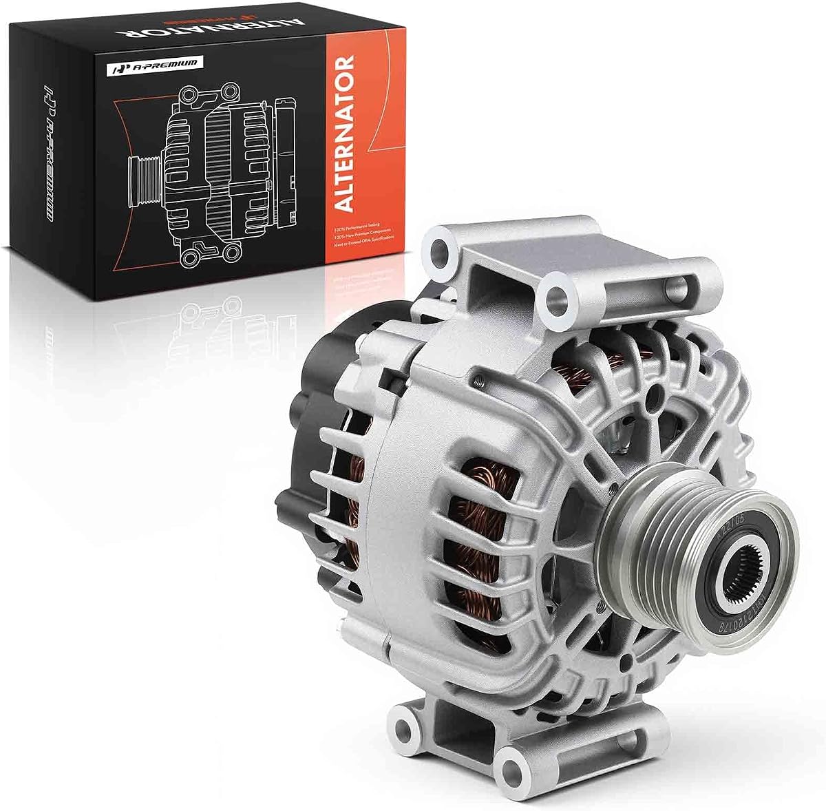 A-Premium Alternator, 12V 125A 6-Groove Clutch Pulley Clockwise | Compatible with Mercedes-Benz W204 C250 2012-2015, R172 SLK250 2012-2015, 1.8L, Replace# 014-154-14-02, A014-154-14-02