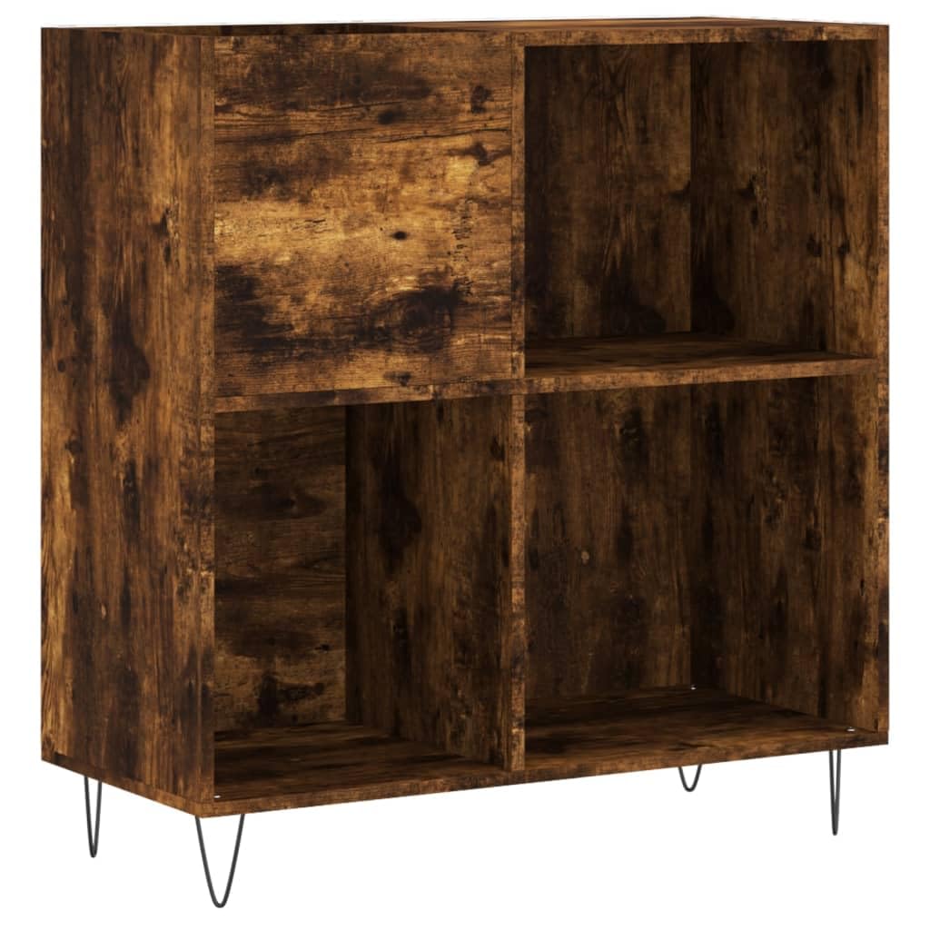 Armadio per dischi in rovere affumicato, scaffale per dischi in vinile, con gambe in metallo, stile retrò, 84,5 x 38 x 89 cm