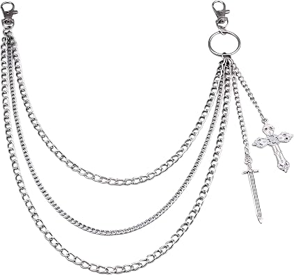 Wallet Chain Jean Chains for Men Women, Silver Cross Pants Chain Jean Accessory, Metal Pocket Jewelry for Denim, Punk Style, 1PCS